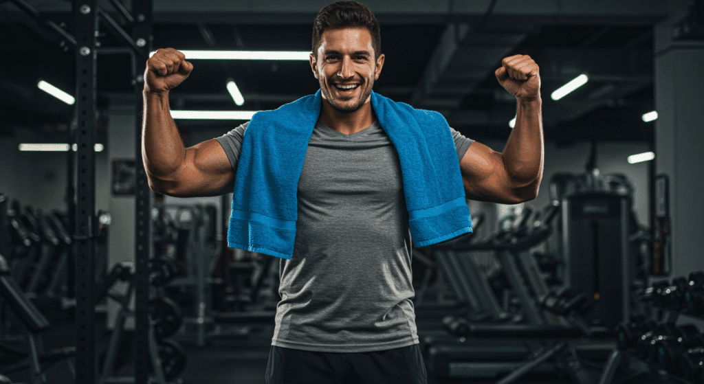 Man Celebrating Reaching His Fitness Goals