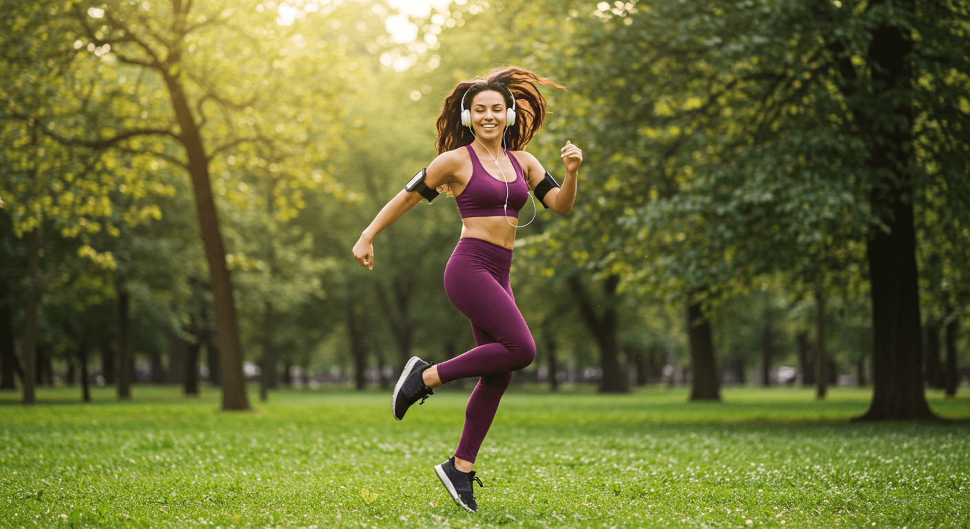 Woman Dancing and Listening to Music While Jogging in The Park