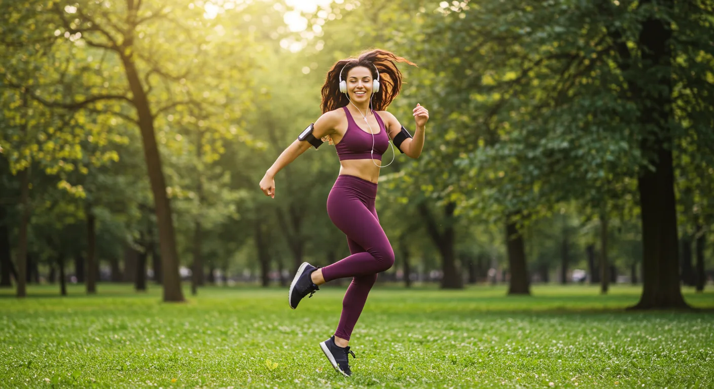 Woman Dancing and Listening to Music While Jogging in The Park