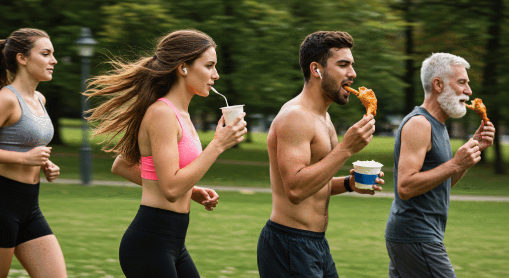 Runners Eating Yogurt and Cottage Cheese and Chicken While Running